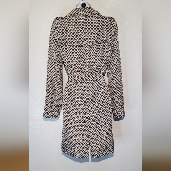 Rachel Roy Chic Black & Cream Patterned Belted Double Breasted Trench Coat XS - Picture 5 of 9